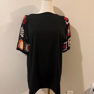 Black and Red Boxy Short Sleeve Blouse
